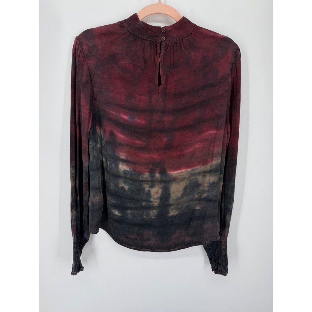 Cloth & Stone Blouse Women Small Burgundy Tie-Dye Mock Neck Bella Dahl Artsy - Picture 4 of 9